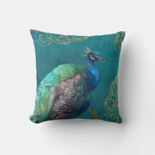 Peacock Modern Elegant Blue Painted w Gold Glitter Kussen