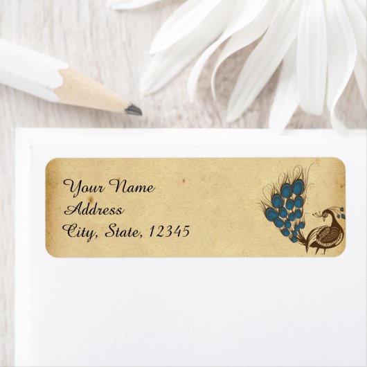 Peacock Monogram Bruiloft Label (Insitu)