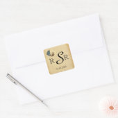  Peacock Monogram Bruiloft Monogram Vierkante Sticker (Envelop)