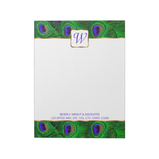 Peacock Monogram Gepersonaliseerd Notitieblok (Linkerzijde)