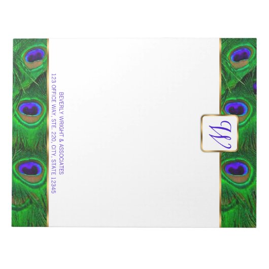 Peacock Monogram Gepersonaliseerd Notitieblok (Voorkant)