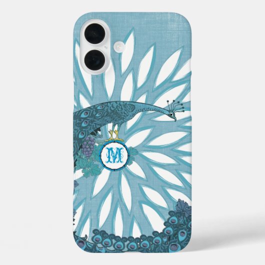 Peacock Monogram Modern Flower Blauwgroen Case-Mate iPhone Case (Achterkant)