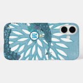 Peacock Monogram Modern Flower Blauwgroen Case-Mate iPhone Case (Achterkant (horizontaal))
