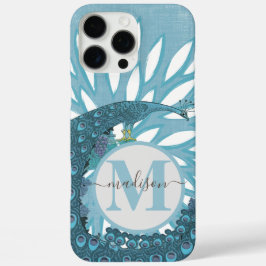 Peacock Monogram Modern Flower Blauwgroen iPhone 16 Pro Max Hoesje