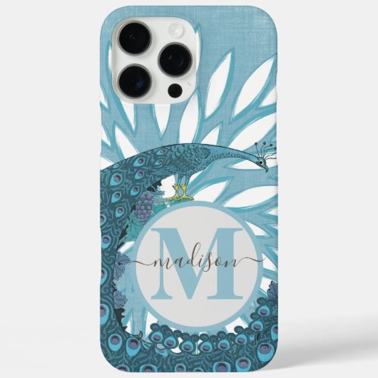 Peacock Monogram Modern Flower Blauwgroen Case-Mate iPhone Case (Achterkant)