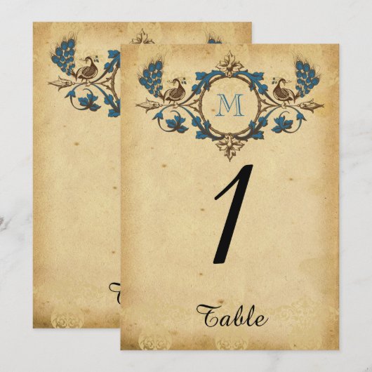Peacock Monogram Trouwtafel Nummer Kaart (Voorkant / Achterkant)