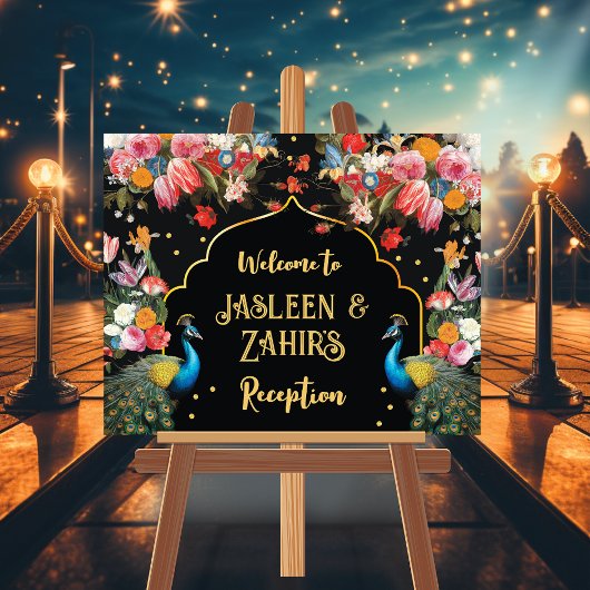 Peacock Moody Floral Indiaas welkomstbord Poster