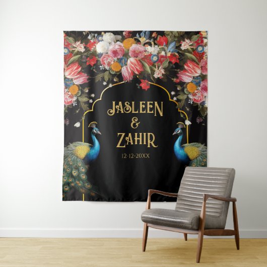 Peacock Moody Floral Indiase foto achtergrond Wandkleed (In situ)