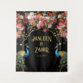 Peacock Moody Floral Indiase foto achtergrond Wandkleed (Voorkant)