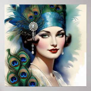 Peacock Mooie Vrouw van de Roaring Twenties Poster