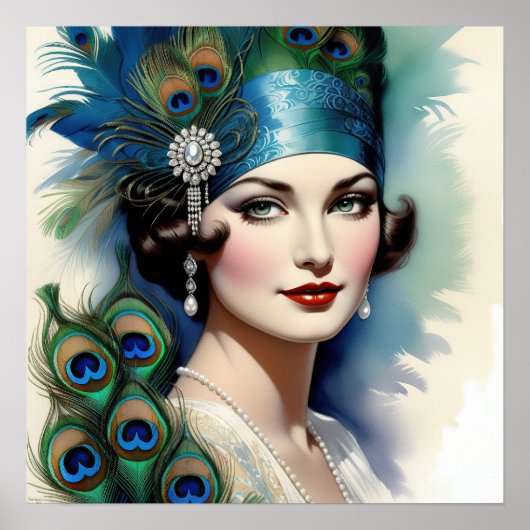 Peacock Mooie Vrouw van de Roaring Twenties Poster (Voorkant)