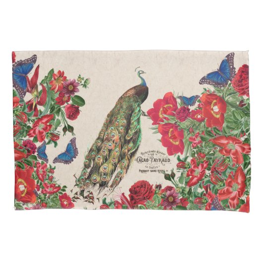 Peacock Morpho Butterfly Roos Flowers Pillowcase Kussensloop (Voorkant)