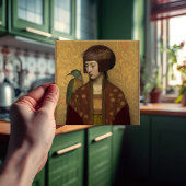 Peacock Morris Gold Burgundy Art Nouveau Portret Tegeltje