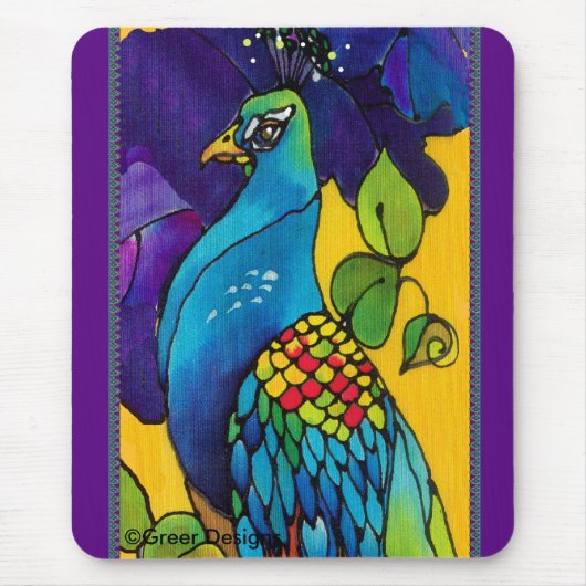 Peacock Mousepad Silk Painting Mousepad Muismat (Voorkant)