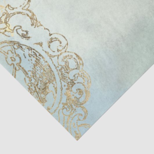 Peacock n Feathers Gold Dusty Blue-ontkoppeling Tissuepapier (Detail)