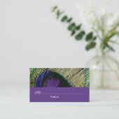 Peacock n paarse feestplaats plaatskaartje (Staand voorkant)