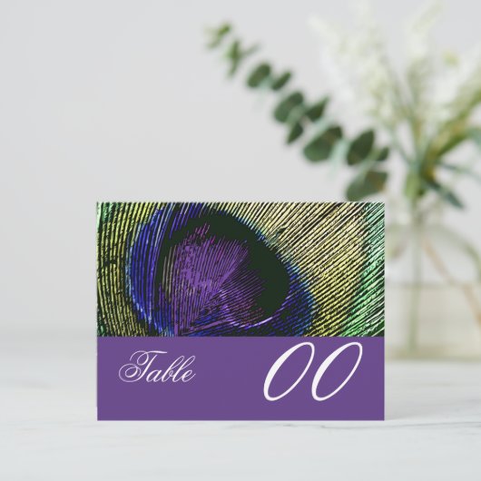 Peacock n paarse tafel nummer briefkaart (Staand voorkant)