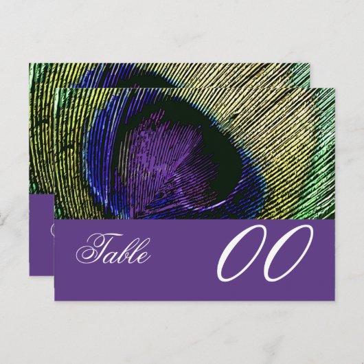Peacock n paarse tafel nummer briefkaart (Voorkant / Achterkant)