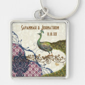 Peacock Navy Raspberry Damask Sleutelhanger (Voorkant)