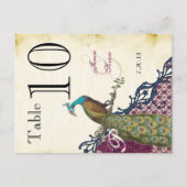  Peacock Navy Raspberry Damask Table Number Briefkaart (Voorkant)