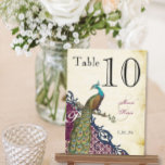 Peacock Navy Raspberry Damask Table Number Briefkaart<br><div class="desc">Cheap  marineblauw en raasbessen plum Paars Peacock Wedding Tabletop Signs Verloving,  Jubileum,  Weduwen met je foto Verplette canvas foto's</div>