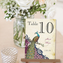  Peacock Navy Raspberry Damask Table Number Briefkaart
