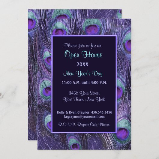 Peacock New Years Day - Uitnodigen Open Huis Kaart (Voorkant / Achterkant)