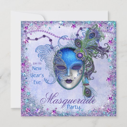 Peacock New Years Masquerade Party Kaart (Voorkant)