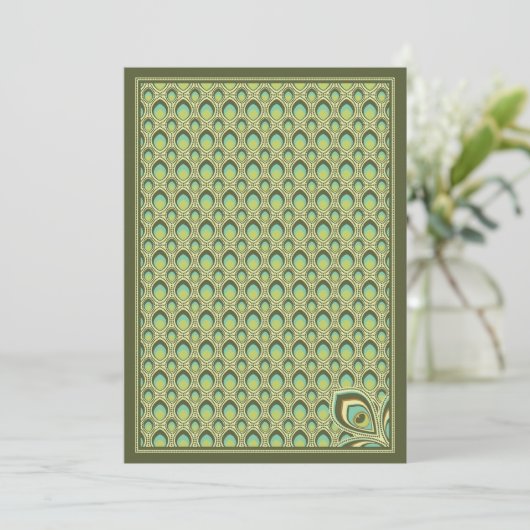 Peacock Nouveau Invitation (Olive Green) Kaart (Staand voorkant)