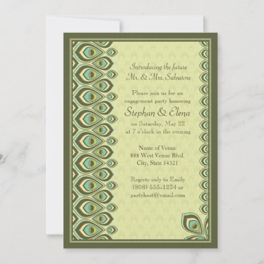 Peacock Nouveau Invitation (Olive Green) Kaart (Achterkant)