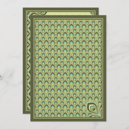 Peacock Nouveau Invitation (Olive Green) Kaart (Voorkant / Achterkant)
