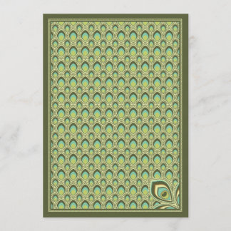 Peacock Nouveau Invitation (Olive Green) Kaart