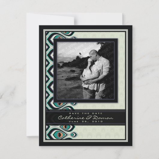 Peacock Nouveau sparen de Datum (Zwart) Save The Date (Voorkant)