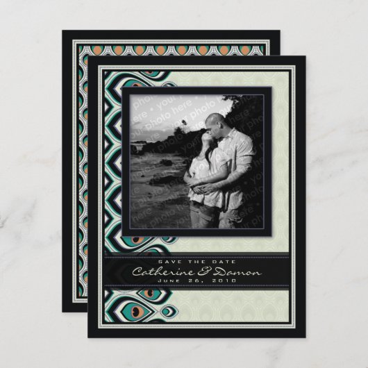 Peacock Nouveau sparen de Datum (Zwart) Save The Date (Voorkant / Achterkant)