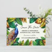 Peacock oerwoud gebladerte Tropische tuin verlovin Save The Date (Staand voorkant)
