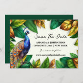 Peacock oerwoud gebladerte Tropische tuin verlovin Save The Date (Voorkant / Achterkant)