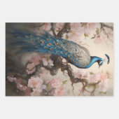 Peacock on flower branches, decoupage inpakpapier vel (Voorkant)