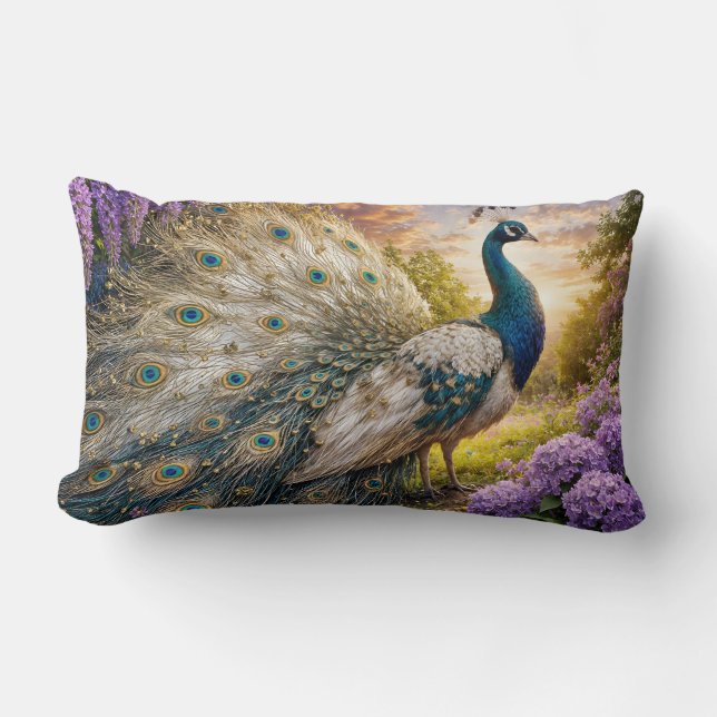 Peacock on the mountain at dawn kussen (Voorkant)