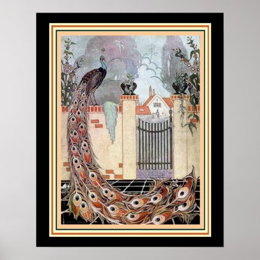 "Peacock on the Terrace" Art Deco 16x20 Poster (Voorkant)