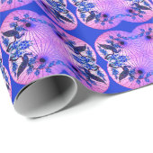 Peacock oosterse parasol japans roze blauw cadeaupapier (Rol Hoek)