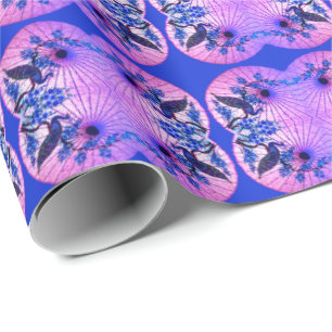Peacock oosterse parasol japans roze blauw cadeaupapier