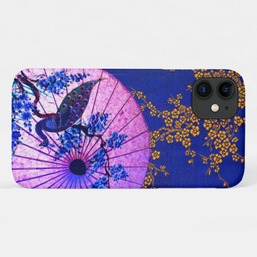 Peacock oosterse parasol kersenbloesem blauw roze Case-Mate iPhone case (Achterkant (horizontaal))