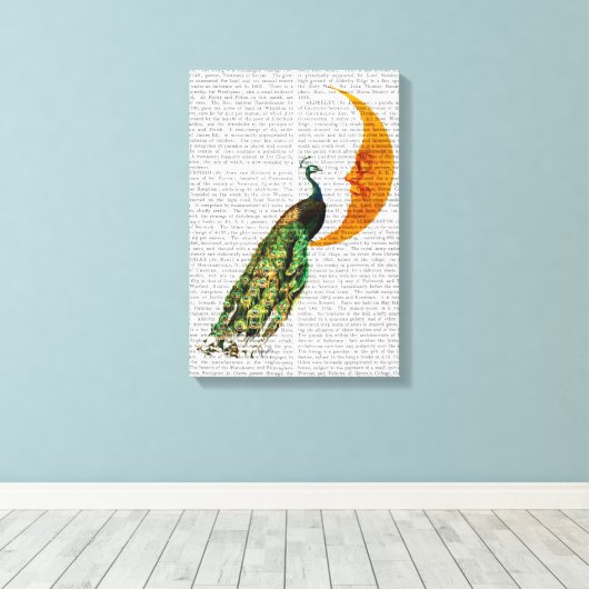 Peacock op de maan canvas afdruk (Insitu (Houten vloer))