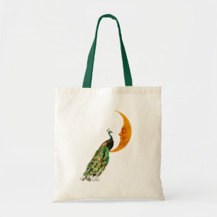 Peacock op de maan tote bag