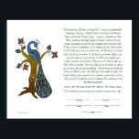 Peacock op een boom (B) - Ketubah Poster<br><div class="desc">Een majestueuze pauw wordt op een bloeiende boom geperst. Ideaal voor een lente- of zomerbruiloft. Deze ketubah heeft een citaat van de Hebreeuwse in een anders Engels manuscript. Het manuscript kan aan uw eigen woorden worden gepersonaliseerd. De initialen en het jaar dat op de boom in de hartvorm wordt uitgelijnd...</div>