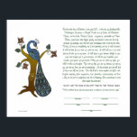 Peacock op een boom (B) - Ketubah Poster<br><div class="desc">Een majestueuze pauw wordt op een bloeiende boom geperst. Ideaal voor een lente- of zomerbruiloft. Deze ketubah heeft een citaat van de Hebreeuwse in een anders Engels manuscript. Het manuscript kan aan uw eigen woorden worden gepersonaliseerd. De initialen en het jaar dat op de boom in de hartvorm wordt uitgelijnd...</div>