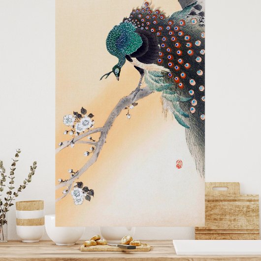 Peacock op een Cherry Blossom Tree, Ohara Koson Poster (Keuken)