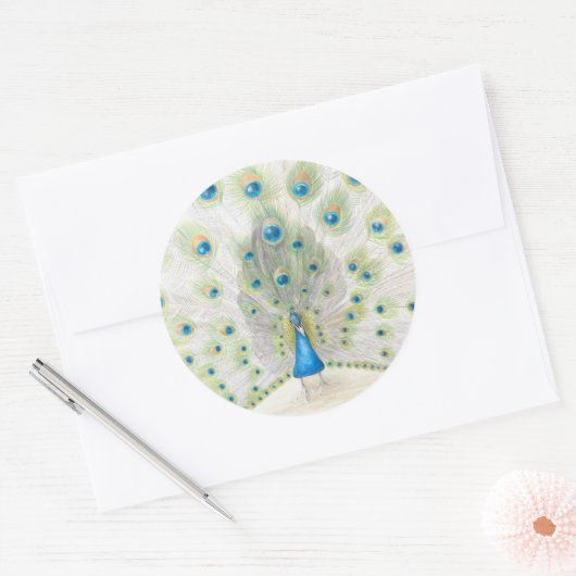 Peacock op een ronde sticker (Envelop)