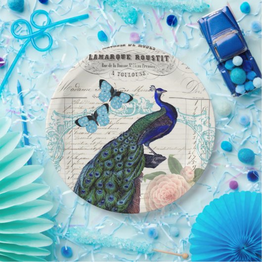  Peacock op Franse Ephemera Collage Papieren Bordje (Feest)