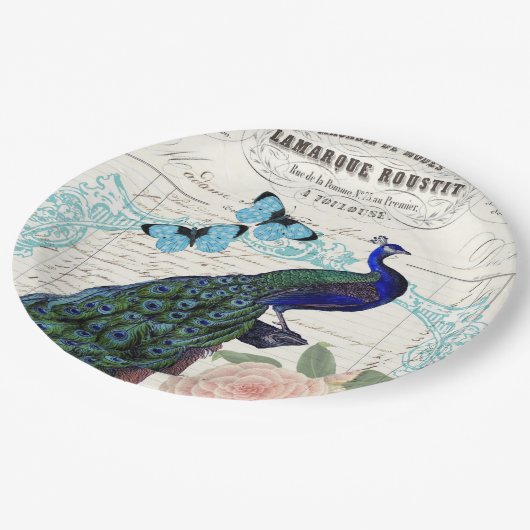 Peacock op Franse Ephemera Collage Papieren Bordje (Gekanteld)